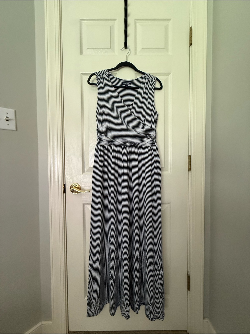 Lands End Sleeveless Striped Maxi Dress - Blue/White